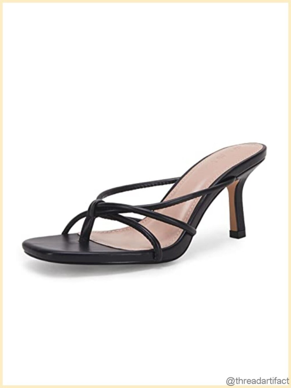 LAICIGO Women's Faux Leather Stiletto Kitten Heel Thong Sandals Knot Slip On